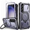 Lanhiem Cover Samsung S23 5G, Magnetica con Anello, Antiurto Militare Indistruttibile, Protezione Completa del Corpo a 360°con 2 Vetro Temperato, Custodia per Samsung Galaxy S23, Viola