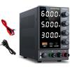WANPTEK POWER Alimentatore da Banco 60V 5A Regolabile con OCP, L'alimentatore da Laboratorio Stabilizzato con Display LED a 4 Cifre, Porta USB-A & Type-C per Ricarica Rapida