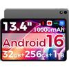 RebotAi Android 16 Tablet,13.4 Pollici Tablet Grande con Octa-Core Processor, 32GB RAM + 256GB ROM, 10000mAh Batteria,1920x1200 IPS, 2.4/5Ghz Duale WiFi/5+8MP/GPS/Gemini AI/Widevine L1