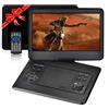 YOOHOO Lettore DVD portatile da 17,9 pollici con schermo girevole da 14,1", batteria da 6 ore, supporto per poggiatesta auto, DVD portatile supporta tutti i dischi regionali/scheda SD/USB/Sync TV, nero
