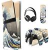 playvital Adesivo Skin per ps5 PRO Console Disc&Digital Edition, Sticker Decal Cover Vinile per ps5 Controller Cuffie Base di Ricarica Telecomando, Grande Onda
