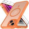 iVoler Cover Magnetica per iPhone 14 5G con 2 Pezzi Pellicola Vetro Temperato, [Compatibile con MagSafe] Custodia Traslucida Opaca Sottile Anti-Impronte MagSafe Case, Arancione