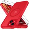 iVoler Cover Magnetica per iPhone 14 5G con 2 Pezzi Pellicola Vetro Temperato, [Compatibile con MagSafe] Custodia Traslucida Opaca Sottile Anti-Impronte MagSafe Case, Rosso Profondo