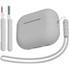 KOKOKA Custodia Case Compatibile con AirPods Pro 2/1 2023/2022/2019 con Kit di Pulizia e Cordino in Silicone, Case Cover Protettiva Premium in Silicone per AirPods Pro 2a/1a Generazione, Grigio