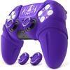 playvital Cover Skin per ps5 Controller,Custodia Protettiva Silicone Antiscivolo per ps5 Joystick&Copri Levette Analogiche&Adesivo Touchpad(Runes)-Compatibile con Base di Ricarica-Viola