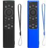 RYHX Confezione da 2 Cover per Telecomando Samsung Smart Solar Cell Remote 2021 2022 BN59-01357 BN59-01385 BN59-01265A, Cover in Silicone Antiscivolo Antiurto con Cordino Anti-Smarrimento (Nero+ Blu Navy）