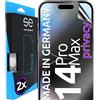 smart engineered 3D Pellicola protettiva per schermo per Apple iPhone 14 Pro Max Privacy [2 pezzi | smart engineered] - Anti-Spia, Case-friendly, Non Vetro Temperato ma Pellicola Protettiva TPU, Anti-spy
