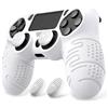 PlayVital Cover per ps4 Controller,Custodia Skin Protettiva Silicone Antiscivolo per ps4 Slim Pro Joystick con Gommini Copri Levette Analogiche(Linea&Punto Edizione)-Bianco