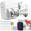 AgoDeo Mini stampante per smartphone - Mini Printer - Include 1 custodia rigida + 13 rotoli (adesivi, normali e colori) + 5 penne - stampante adesiva per studio, note, immagini, foto, diari