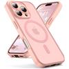 Oududianzi-Cover per iPhone 16 Pro Max Compatibile con MagSafe, Custodia Traslucida Posteriore PC Silicone TPU Bumper, Protezione Della Fotocamera, Cover Militare Antiurto Anti-Impronte-Rosa