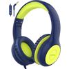 EarFun Cuffie Bambini Cablate con Microfono, 85/94dB Volume Limited, Funzione di Condivisione, Cuffie Over-Ear Pieghevoli e Regolabili con Jack 3.5mm per Scuola/Viaggio, Blu-Limone