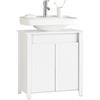 SoBuy Mobile Sottolavabo Bagno - Mobiletto Bagno con 2 Ante, Ripiano Regolabile & Coprisifone - Mobile Bagno Salvaspazio Compatto, Bianco, 60x65,5x34cm BZR101-W