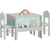 SoBuy Tavolo per bambini con 2 sedie, Set tavolo e 2 Sedie per Bambini, Scrivania per Bambini con 2 Ripiani Laterali per Libri Grigio Chiaro e Verde, KMB88-HG