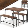 tectake® Salottino Bolton, Set da Pranzo Industriale, 1 Tavolo 2 Panche, Facile da Pulire, Regolabile, Robusto Telaio in Acciaio, Effetto Legno, Salotto - Legno industriale scuro, rustico