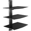 suptek Supporto da Muro Staffa da Parete Scaffale di Vetro Mensola Multimediale per Lettori DVD, Cavo cassette, Giochi console, TV Accessori Con 3 Ripiani Sospeso in Vetro Nero CS303