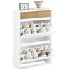 SoBuy Scarpiera Salvaspazio Slim Ingresso - Mobile Scarpiera con 2 Ante a Ribalta e Cassetto - Design Nordico per Ingresso Moderno - Armadio in Legno Bianco e Rovere - 61x26x91cm FSR205-WN