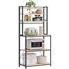WOLTU Scaffale da Cucina con 6 Ripiani, Scaffale per Microonde con 6 Ganci, Struttura in Metallo, Legno Ingegnerizzato, 80x40x167cm, Rovere Chiaro+Nero