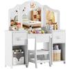 MAMIZO Toeletta Trucco Bambina 2 in 1, Toeletta per Bambini con Specchio Rimovibile, Sgabello, 2PCS Cassetto in Tessuto, Postazione Trucco, Scrivania per Bambi, 108x30x114 cm, Bianco