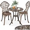 tectake® Set Bistrot per 2 Persone, Motivo Foglia Vintage, Telai in Alluminio Inossidabile, Tavolo da Giardino e 2 Sedie da giardino, Piedini Regolabili, Ideale per Terrazzo, Tavolino da Balcone