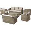 Outsunny Set Mobili da Giardino 6 Pezzi in Rattan, Salotto da Giardino con 2 Tavolini Contenitore, Divani e 2 Poltrone Imbottiti per 7 Persone, Beige