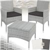 tectake® Set da Giardino in Rattan Lucerna, Robusto Telaio in Acciaio, Set Sedie da Esterno, Tavolino Salotto con Piano in Vetro, Comodi Cuscini, Design Moderno - Grigio Chiaro