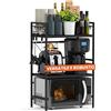 Heldenwunder Mensola MobileCucina Salvaspazio Acciaio (3 Ripiani) | Organizer Forno Mobiletto Scaffali | Supporto Microonde Regolabile + Video Guida, Ganci - Nero