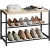 WOLTU Porta Scarpe, Scarpiera con 2 Livelli a Griglia e Struttura in Metallo per Ingresso, Corridoio, Soggiorno, 63x30x43cm, Rovere Chiaro+Nero