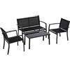 FRANKYSTAR Adelaide - Salottino da giardino di design con divanetto + 2 poltrone + tavolino da caffè con ripiano in vetro. Set lounge da esterno 4 pezzi in metallo e textilene nero