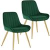 Lestarain 2x Poltroncina da Sala Pranzo Soggiorno Sedia da Scrivania per Cameretta con Schienale Poltrona in Velluto Gambe d'oro in Metallo Verde scuro LCNI73008-2