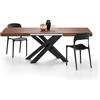 Mobili Fiver, Tavolo Allungabile Emma 140(220) x90 cm, Noce Canaletto con Gambe Incrociate Nere, per 6-10 persone, Tavolo Cucina, Soggiorno, Made in Italy