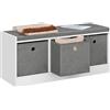 WOLTU Pouf Contenitore, Mobile da ingresso con 3 cassetti in Tessuto, Panca portascarpe con Sedile Imbottito, Scatola Portaoggetti Ottomana, per Soggiorno, Bianco+Grigio