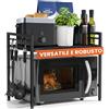 Heldenwunder Mensola MobileCucina Salvaspazio Acciaio (2 Ripiani) | Organizer Forno Mobiletto Scaffali | Supporto Microonde Regolabile + Video Guida, Ganci - Nero