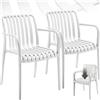 tectake®, Set da 2 sedie da giardino impilabili, sedia giardino esterno in plastica, sedie da esterno, terrazzo, sedie polipropilene, poltrone moderne, cucina, mobili da esterno - Bianco
