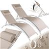 tectake® Set di 2 Lettini Prendisole, Morbido Poggiatesta, Resistente alle Intemperie, Lettino pieghevole, Sdraio da Mare, Spiaggia, Giardino. Lettino in Alluminio, Sole, 5 Posizioni (Beige)