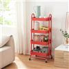 [en.casa] Carrello da Stoccaggio in Acciaio con 4 Contenitori Sovrapposti e Ruote Organizzatore Multiuso per Casa Ufficio Garage - Rosso