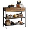 SoBuy Carrello da Cucina e Mobile Cucina Salvaspazio con 2 Cassetti e 2 Ripiani - Mobiletto con Ruote Stile Industriale, Credenza Compatta per Ingresso, Cucina o Soggiorno 100x45x93cm FKW112-PF