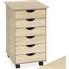 tectake® Cassettiera Ufficio con Ruote 65x36x40cm, Cassettiera Scrivania, Mobiletto salvaspazio 6 Cassetti, Organizer cancelleria, Cassetti Scrivania per Ufficio, Studio - Legno Industriale Chiaro
