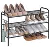 SONGMICS Scarpiera, Scaffale Porta Scarpe a 3 Ripiani Regolabili in Altezza, in Metallo con 4 Ganci, Contiene 15 Paia di Scarpe, per Ingresso, Corridoio, Armadio, Montaggio Facile, Nero Inchiostro