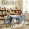 MAMIZO Tavolo per bambini con 2 sedie, set di seggiolini per bambini, per la cameretta dei bambini, per la cameretta dei bambini, set di sedie da tavolo per bambini, colore blu