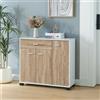 [en.casa] Comò Armadio Basso Madia con Cassetto e Ante Armadietto Stretto Multiuso Mobile Portascarpe 72 x 80 x 28 cm - Bianco/Effetto Rovere
