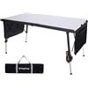 KingCamp tavolo pieghevole da campeggio Extra Large Regolabile in Altezza, 140x70cm 48-70cm Con Tasche Portaoggetti, Leggero & Stabile Per Giardino, Balcone & Esterno
