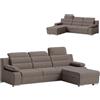 Robin Inspire Divano Angolare Convertibile a Forma di L - Destra - Divano Letto - Contenitore Letto - Poggiatesta Regolabili - Braccioli - Soggiorno Moderno - Tessuto Castel - Marrone Scuro Pavero