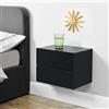 [en.casa] Comodino da Parete con 2 Cassetti 40 x 29 x 30 cm Cassettiera Pensile Portaoggetti da Muro - Nero