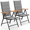 LIFERUN Set di 2 sedie da giardino con schienale alto, Sedia pieghevole in Alluminio, braccioli in WPC, schienale trapuntato e regolabile in 7 posizioni, per ristoranti, piscine, patii, grigio, 2 PCS