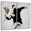 Giallobus - Quadri Grande Formato XXL - Banksy - Street Art - Lanciatore di Fiori - Tela Canvas - 144x100cm | 2pcs. x 70x100cm - Pronto da Appendere - Quadri Moderni per la casa