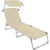 tectake® Lettino Prendisole Pieghevole, 190 x 68 x 111 cm, Sedia a Sdraio con Parasole, Cuscino e Maniglia per Trasporto, Schienale Regolabile in 4 Posizioni, Traspirante ed Impermeabile - Beige