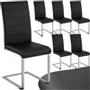 tectake® Set di 6 Sedie Sala da Pranzo, Schienale Ergonomico, Poltroncine in Similpelle Resistente, Sedie Sala da Pranzo Moderne Ideali per Cucina, Soggiorno e Camera da Letto - Nero