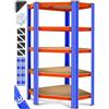 MASKO® Scaffale Angolare per Carichi Pesanti in Metallo/MDF, 180x75x40cm, 5 Ripiani Regolabili, fino a 875 kg, Arancione/Blu