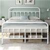 Yaheetech Struttura Letto Matrimoniale in Ferro 140 x 200 cm Testiera Alta con Spazio Aggiuntivo per Camera da Letto Soggiorno Bianco