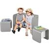COSTWAY Set Tavolo e 2 Sedie per Bambini 2-9 Anni, Set Multiuso in Legno di Faggio con Maniglie Ergonomiche, Design Salvaspazio, Senza Montaggio, Portata 100 kg (Grigio)